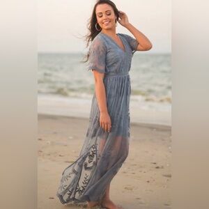 NWOT Altar'dState Marionette Lace Overlay Cornflower Blue Maxi Dress - Size S